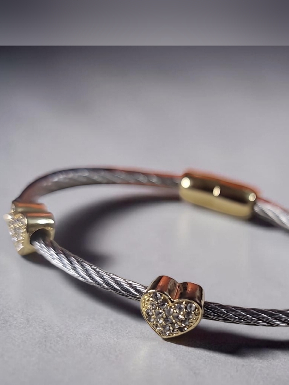 Gold & Silver Heart Cable Bracelet - Women's Jewelry